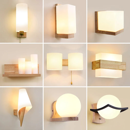 Lámparas de pared LED modernas, luces de madera para dormitorio, mesita de noche, escaleras, pasillo, aplique de iluminación montado Interior, accesorios de iluminación para decoración del hogar