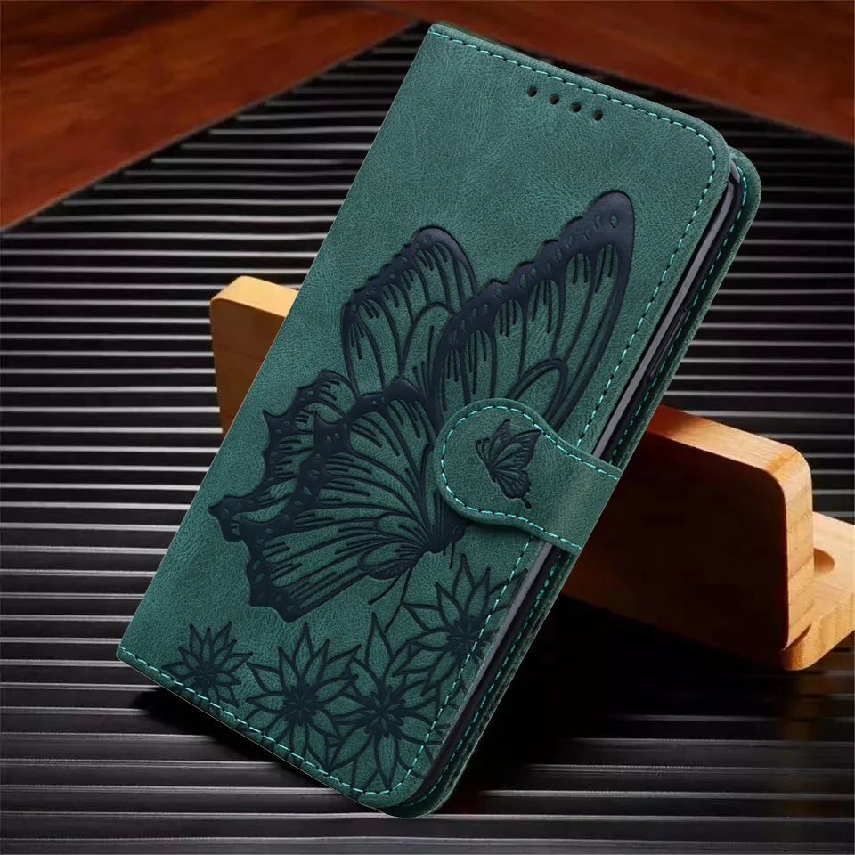 Funda tipo cartera de cuero con diseño de gato y mariposa para iPhone 17, 15, 16, 14, 13, 12, 11 Pro Max, iPhone 15 Plus