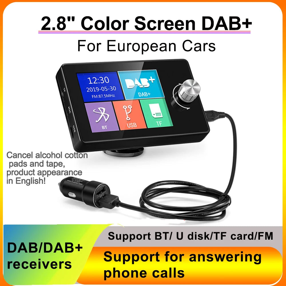 2.8inch Color Screen DAB/DAB+ Digital Broadcast Radio RDS Support FM Transmitter BT Music MP3 AUX Receiver