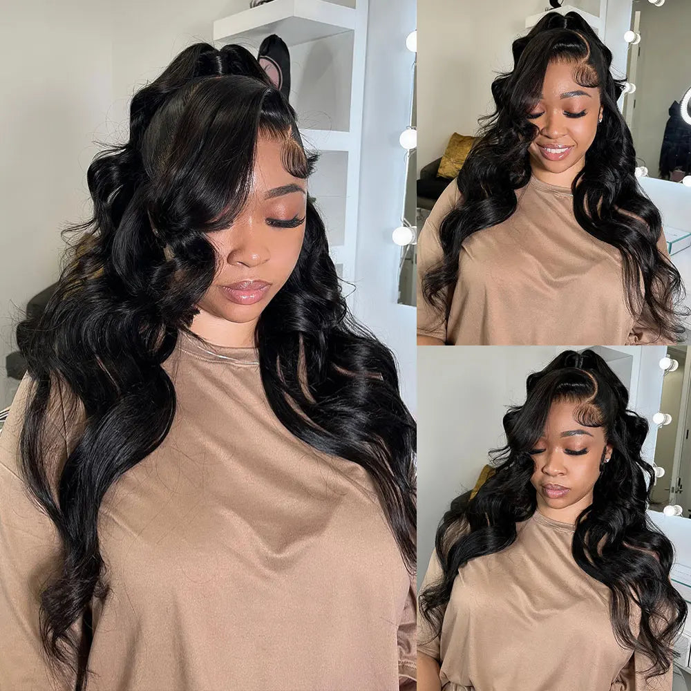Peluca de Cabello Humano con Encaje Completo 360, Pre-Desplumada, Ondas Suaves, Peluca Frontal HD 13x6, Cabello Brasileño para Mujeres Negras, Densidad 250