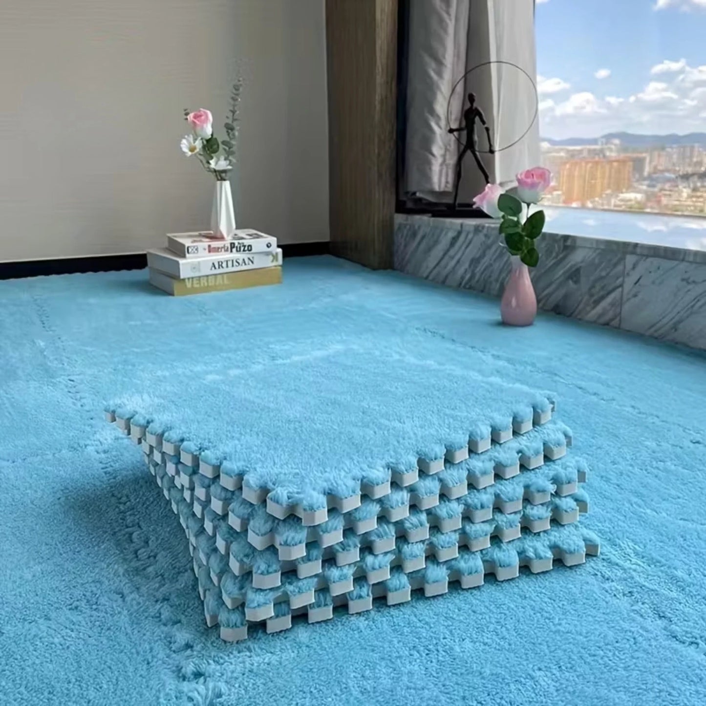 Alfombra de juego de felpa para bebés de 4-20 piezas, sin BPA, entrelazado, DIY, alfombra de juego para niños, decoración del hogar, alfombra de protección del suelo