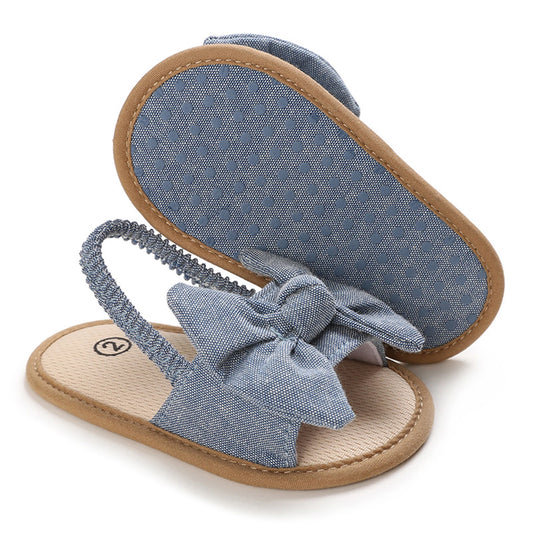 Lindas sandalias de bebé con lazo para niña, zapatos de verano de princesa, suela suave, antideslizantes, punta abierta, zapatos infantiles para caminar, zapatillas de playa