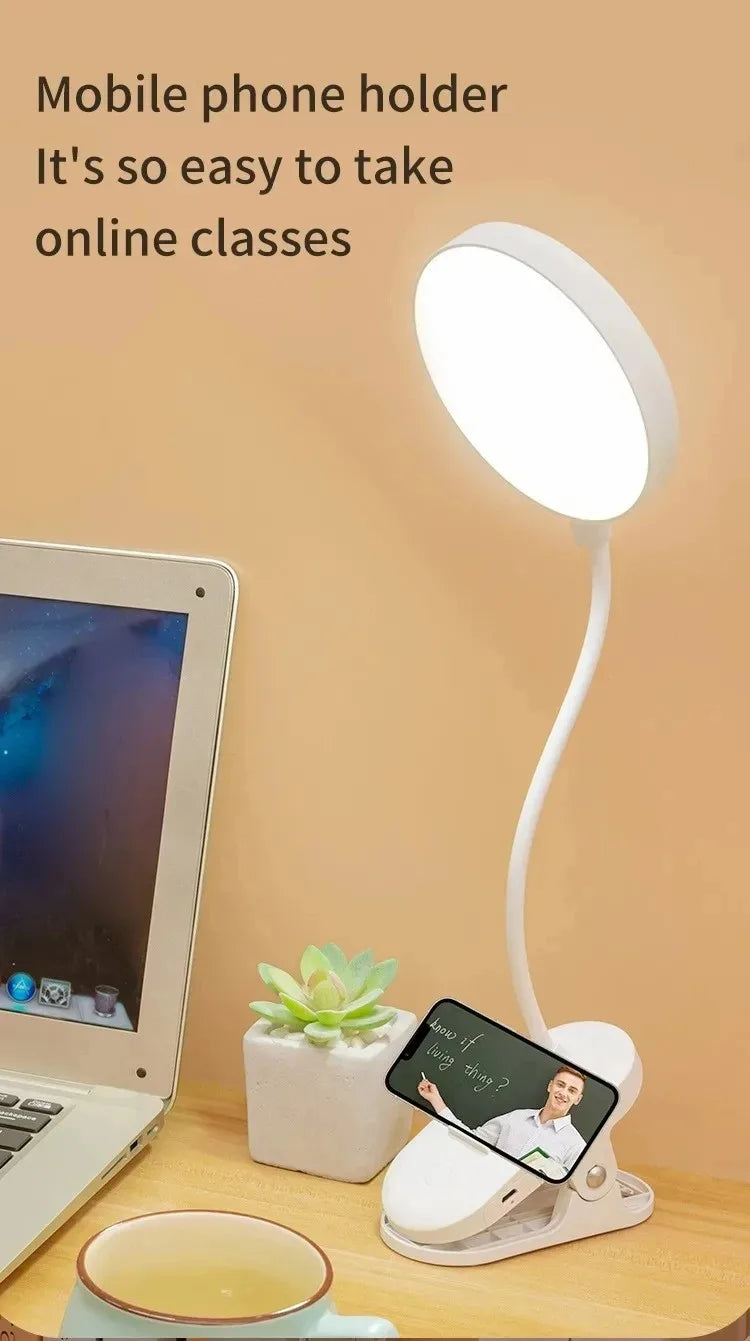 Lámpara de mesa Led, luz nocturna recargable por USB con abrazadera plegable, soporte de estudio, lámpara de lectura táctil, 3 modos de atenuación, luz de protección ocular