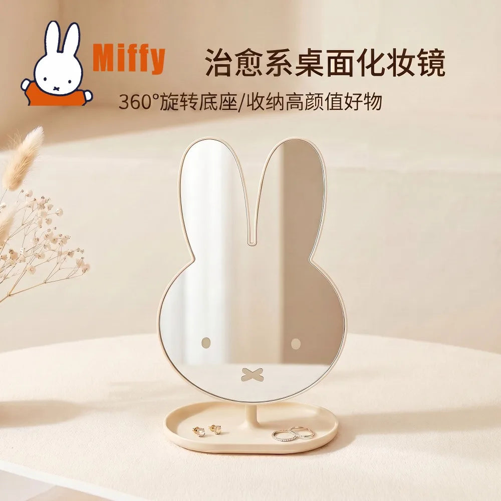 Espejo de Maquillaje de Escritorio Kawaii Miffy, Espejo de Vanidad con Diseño de Conejo, 360° °   Bandeja Giratoria con Base, Cristal de Alta Claridad, Accesorio para Escritorio de Dormitorio, Regalo