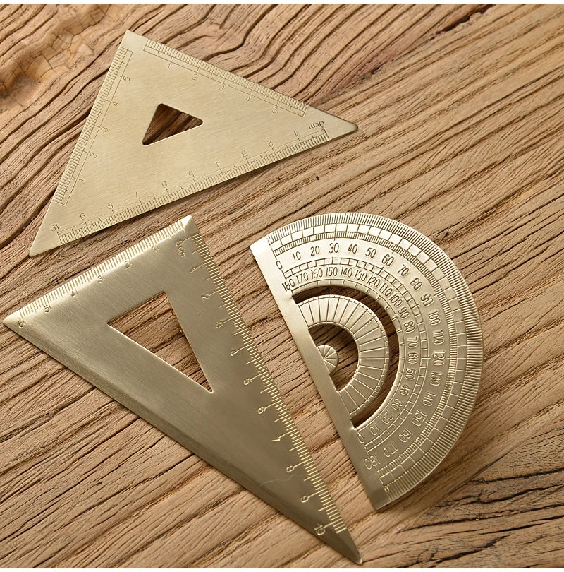 Reglas rectas de latón Retro, regla triangular de Metal de centímetros y pulgadas, transportador, herramienta de medición de papelería, suministros escolares y de oficina