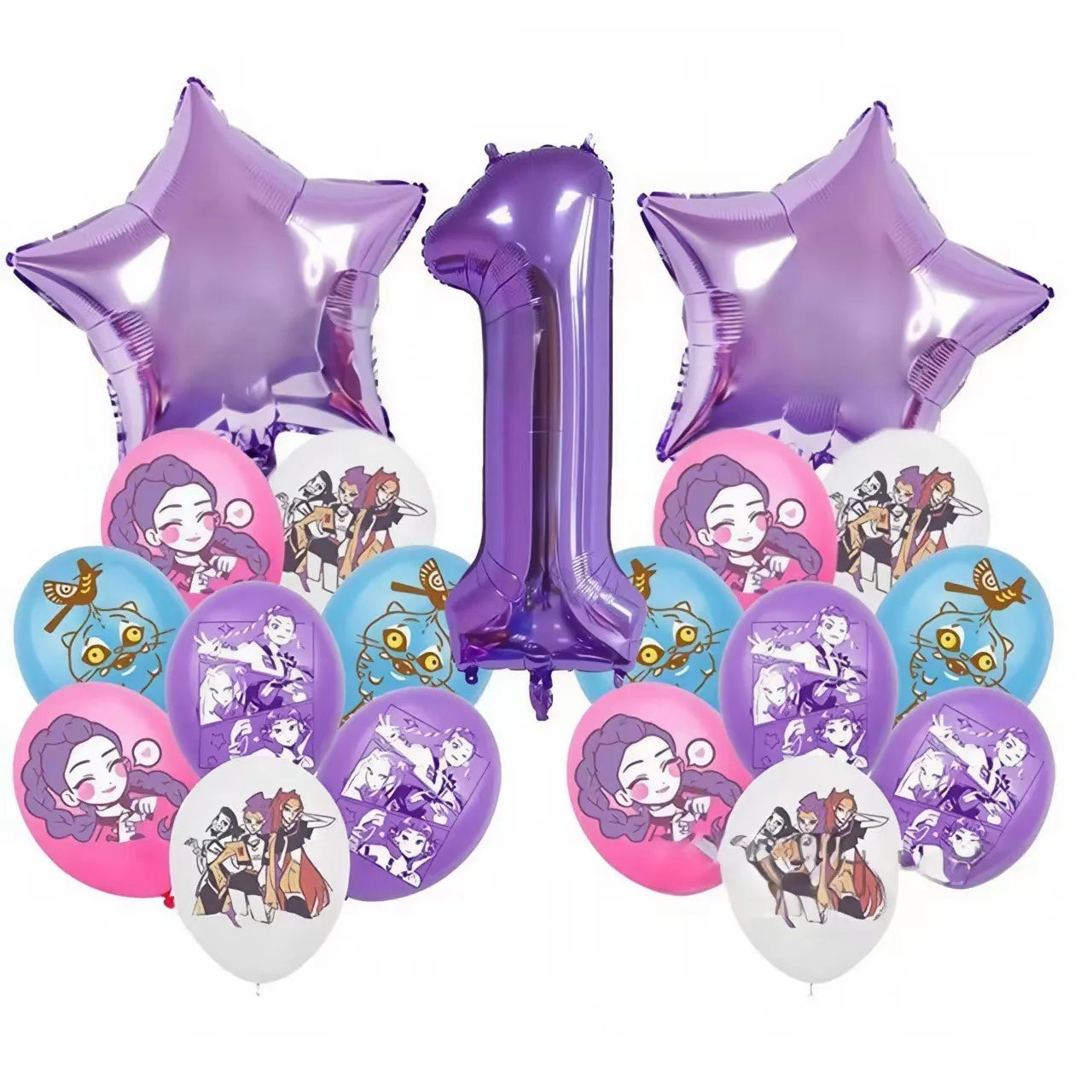 Set de Globos de Aluminio K-Pop para Grupo de Chicas, Números del 1 al 9 y Globos de Estrellas Púrpuras, Adornos para Pastel para Fiestas de Cumpleaños y Accesorios para Fotos