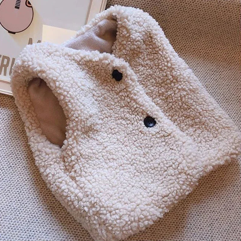 Otoño Invierno bebé lana de cordero más chaleco de terciopelo niñas niños chaleco de felpa de un solo pecho cuello en V niño cálido moda abrigo cálido