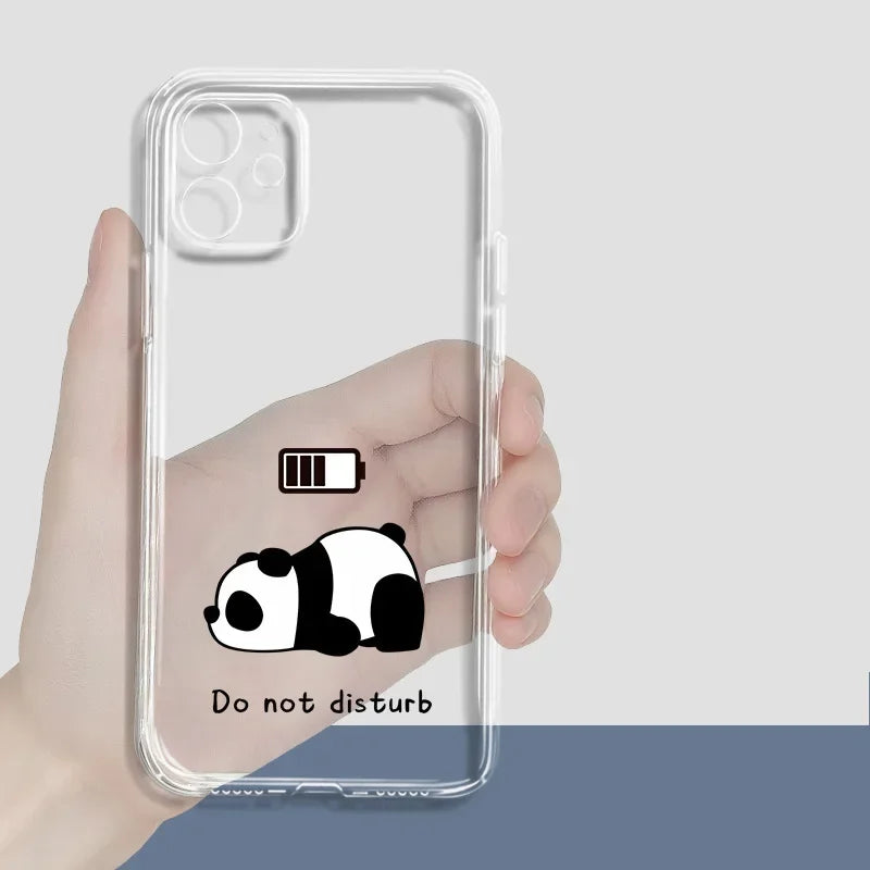 Funda de teléfono divertida con diseño de perro Panda para iPhone 17 14 15 12 11 13 16 Pro Max Mini 7 8 Plus SE, funda transparente de Animal bonito