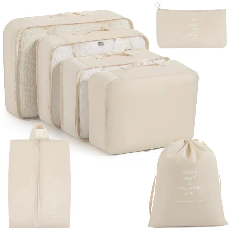 Juego de 7/8/9 piezas de bolsas de almacenamiento de viaje, artículos de tocador digitales, zapatos, bolsa organizadora de ropa, maleta, bolsa ordenada para ropa, juego de cubos de embalaje