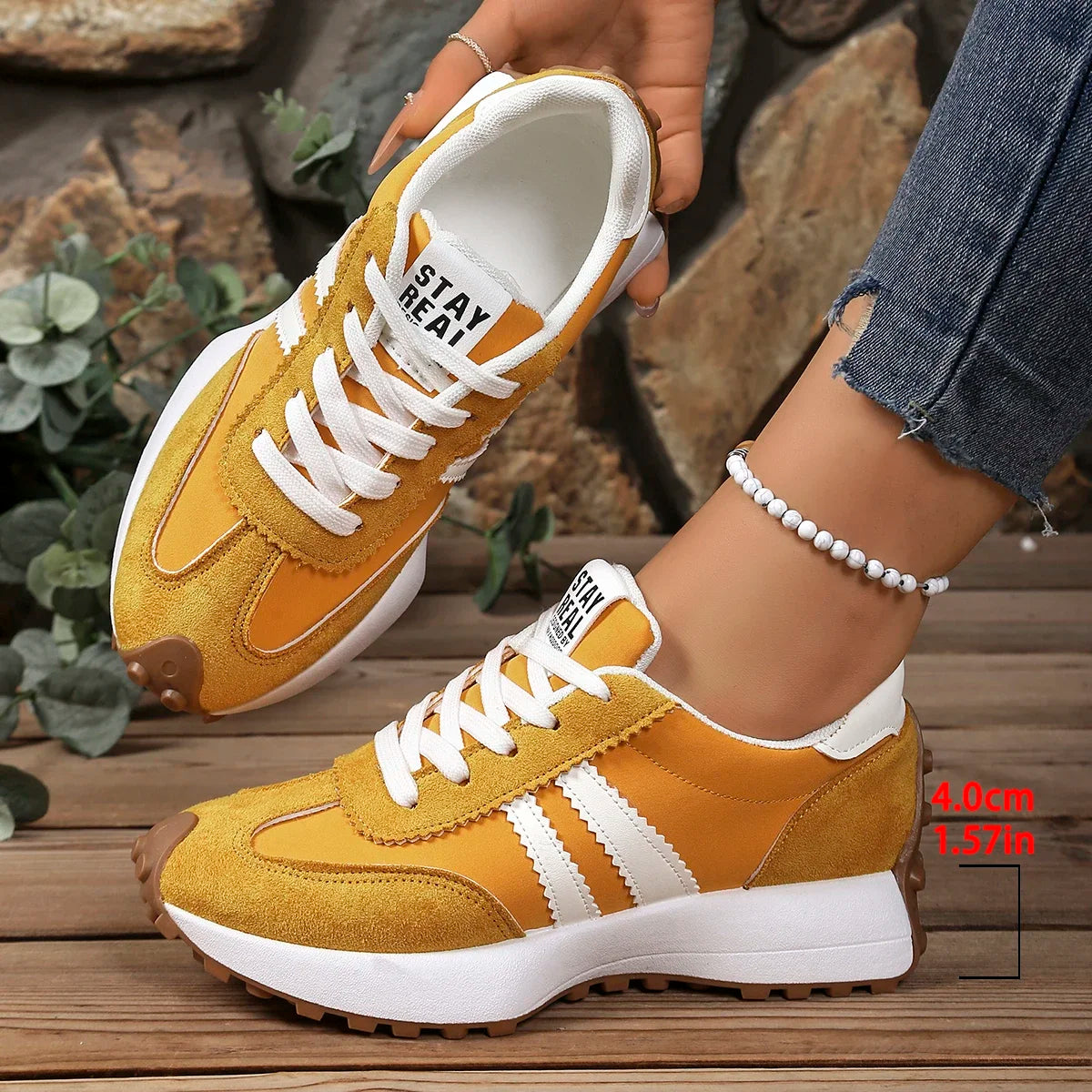 Zapatillas de deporte de fondo grueso para mujer, zapatillas de deporte informales de cuero con retales, zapatos cómodos informales para exteriores, primavera 2025
