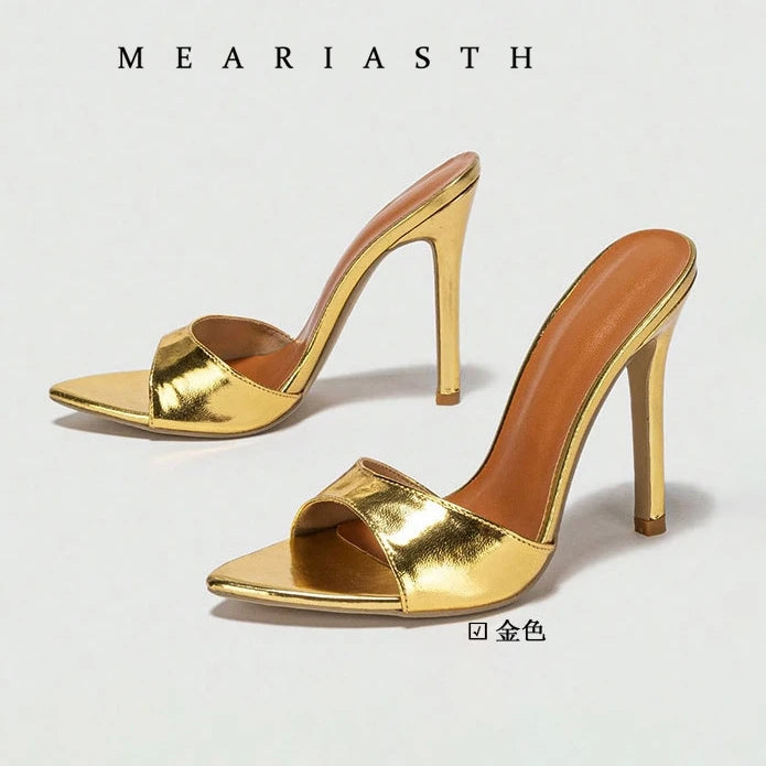 Zapatos de tacón alto con punta abierta para mujer, zapatillas exteriores de verano para fiesta, Stiletto, sandalias de charol de diseñador de lujo, 12/10cm