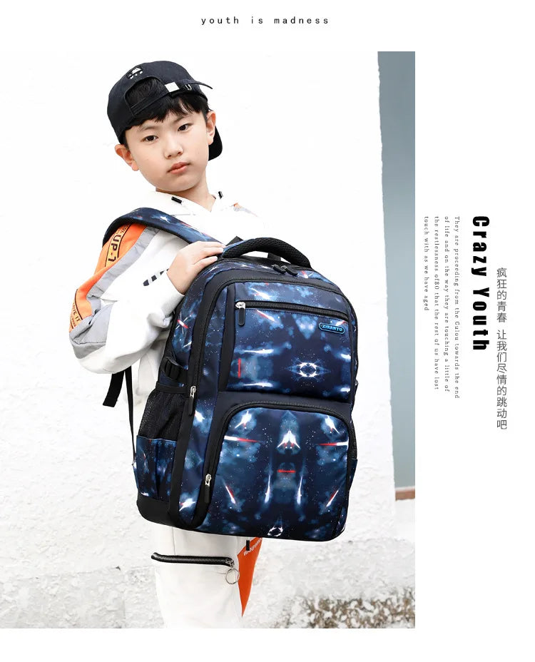 Nuevo conjunto de 3 uds de mochilas para niños, bolso escolar con patrón de cielo estrellado para estudiantes, bolso escolar impermeable con bolsa de almuerzo, estuche para lápices