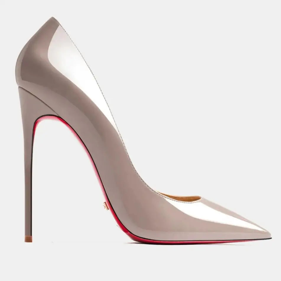 Sandalias de mujer 2026, nuevas, de tacón alto de 12 cm, estilo francés, puntiagudas, tacón delgado, sexys, negras, de boca poco profunda, zapatos individuales con suela roja para mujer.