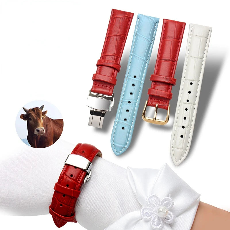 10mm 12mm 14mm 15mm 16mm 18m blanco rojo rosa para Casio Tissot correa de cuero genuino correa de reloj de mujer accesorios de pulsera
