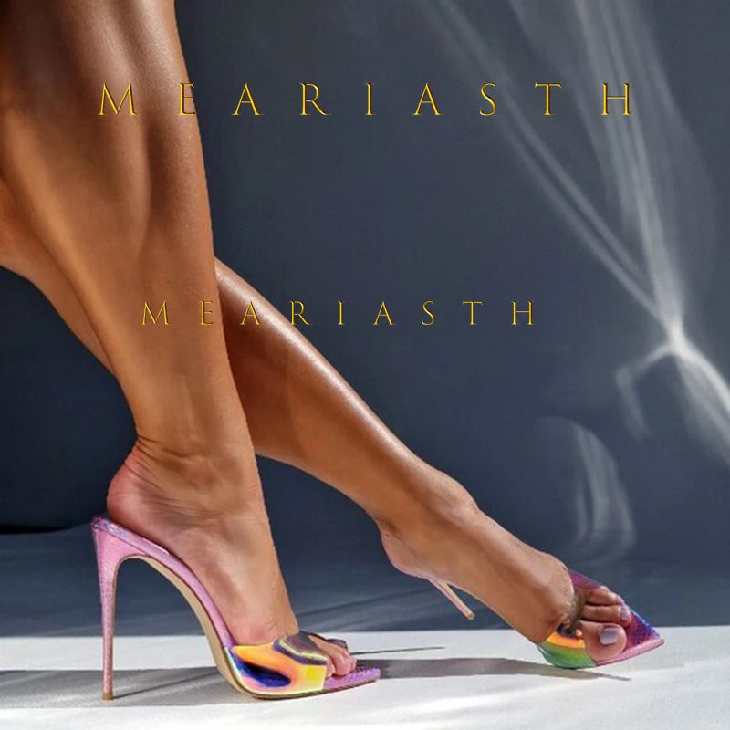 Zapatillas de tacón alto para mujer, sandalias transparentes con punta abierta, tacones de aguja, sandalias de mujer, zapatos de verano