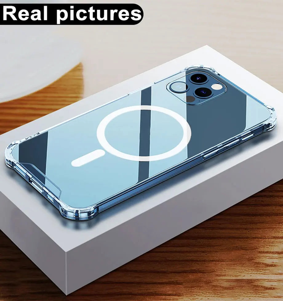 Funda Magsafe de carga inalámbrica magnética de lujo para iPhone 16 15 14 13 12 11 Pro Max Plus cubierta de parachoques transparente a prueba de golpes ﻿