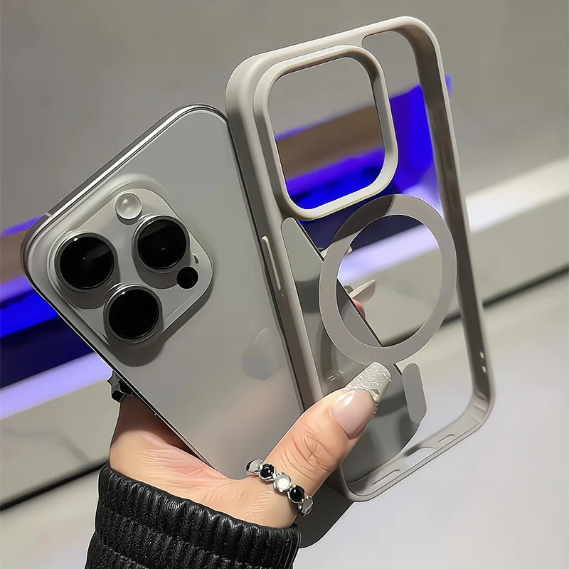 Funda de teléfono con carga magnética de titanio Natural mate para iPhone 16 15 14 13 12 11 Pro Max Plus Mini magsafe cubierta dura a prueba de golpes