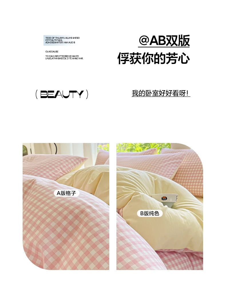 Juego de 3 fundas de edredón simples, suaves y agradables para la piel (1 funda nórdica + 2 fundas de almohada) (sin núcleo) Rayas a cuadros