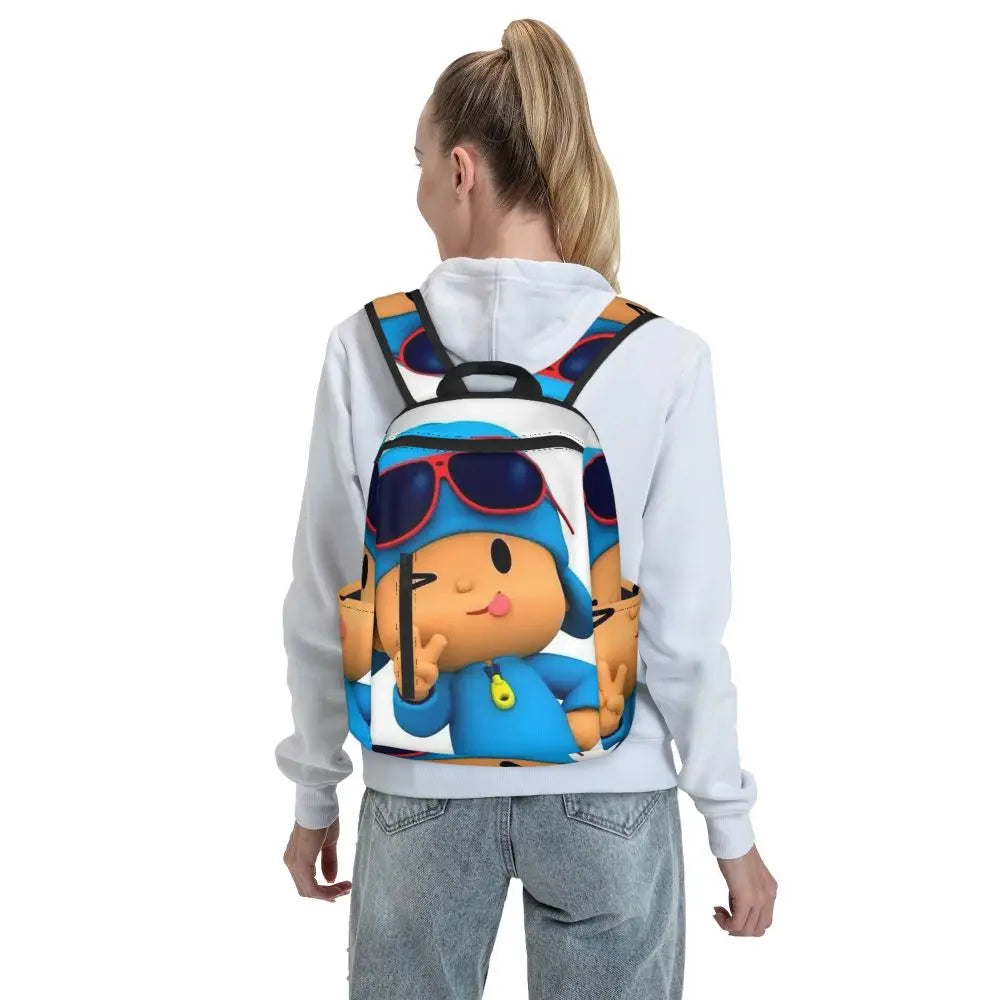 Mochila azul de dibujos animados de Pocoyo para niños, mochila de gran capacidad para niños, mochila escolar, bolsos de hombro para hombres y mujeres
