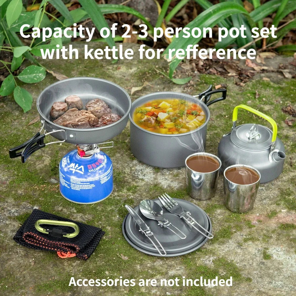 Juego de utensilios de cocina para acampar para 1 a 7 personas, olla y sartén ligeros y portátiles con bolsa de transporte, perfecto para acampar al aire libre