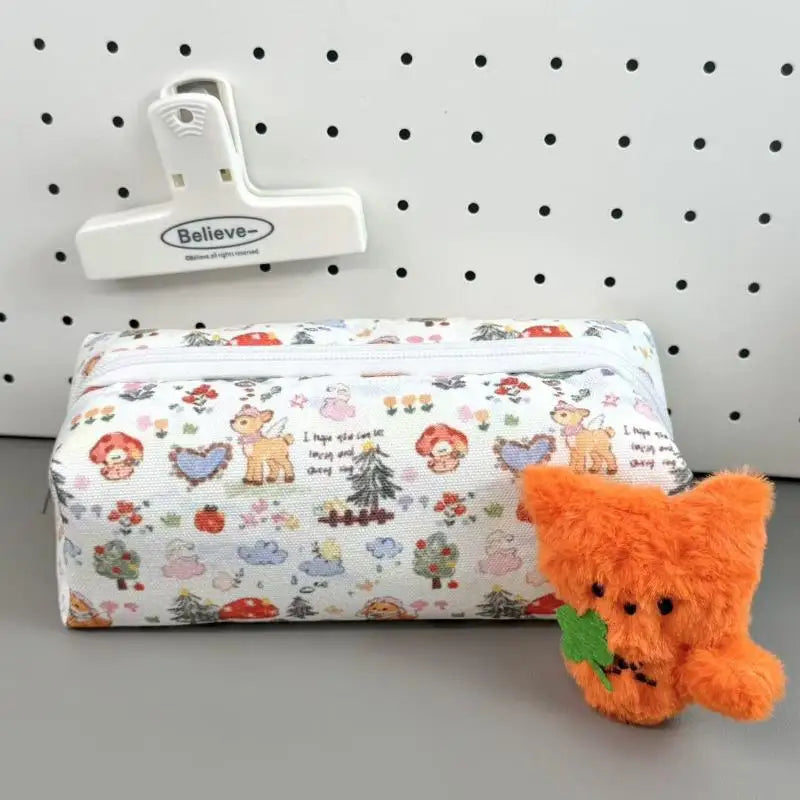 Bolsa de lona con cremallera para lápices, diseño de animales y flores, para la escuela, oficina y uso diario, suministros de papelería para estudiantes