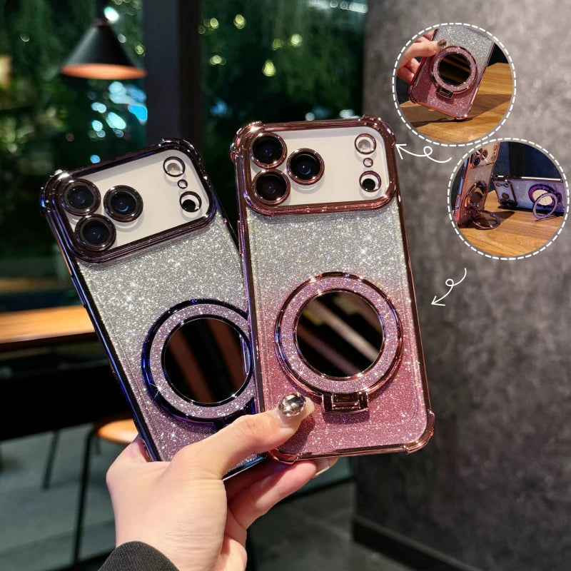 Funda Protectora para iPhone 17 Pro Max/17/Air con Espejo de Maquillaje, Diseño Degradado con Brillo, Resistente a Impactos en las Cuatro Esquinas, Material TPU