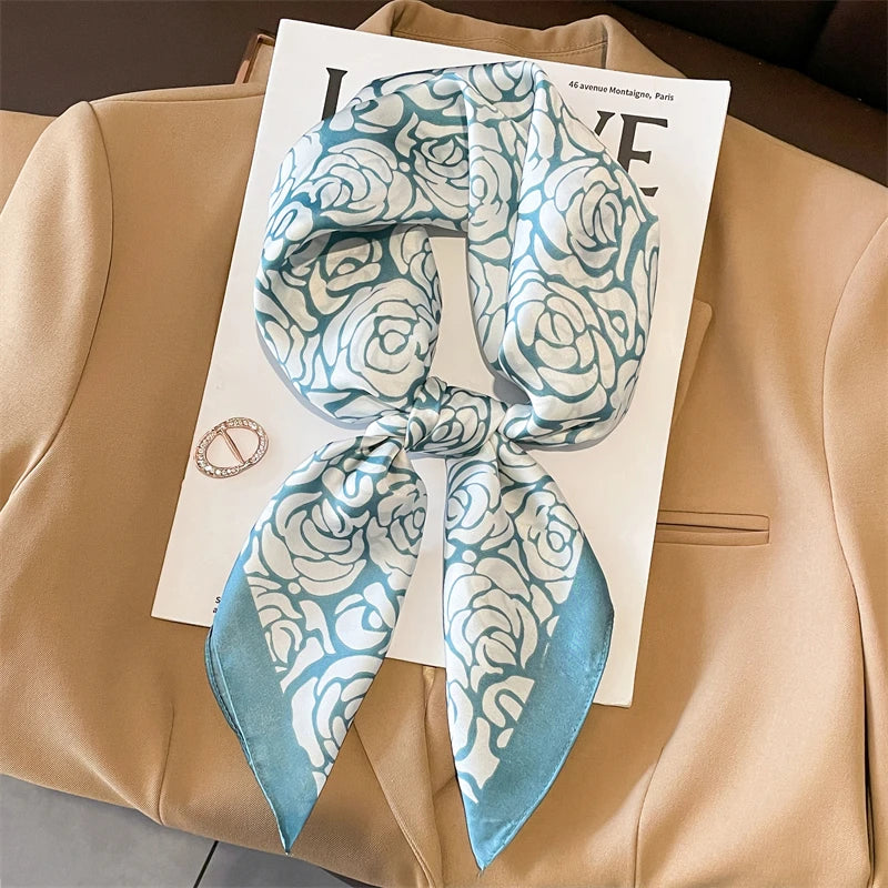 Bufanda cuadrada de seda a cuadros para mujer, banda de satén para el pelo, suave para el trabajo, Hijab, Foulard para la cabeza, 2021