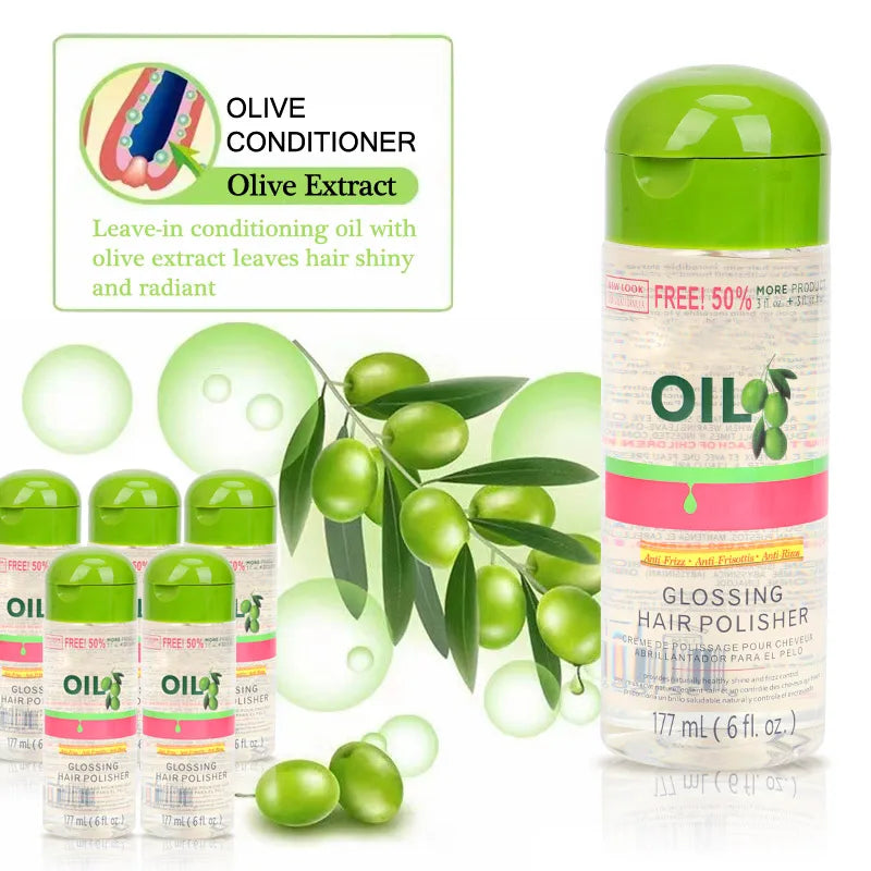 Aceite de oliva, Control del Frizz y brillo, pulidor de brillo, 6 onzas, aceite brillante para el cabello, uso diario, buen olor, aceite suave y saludable