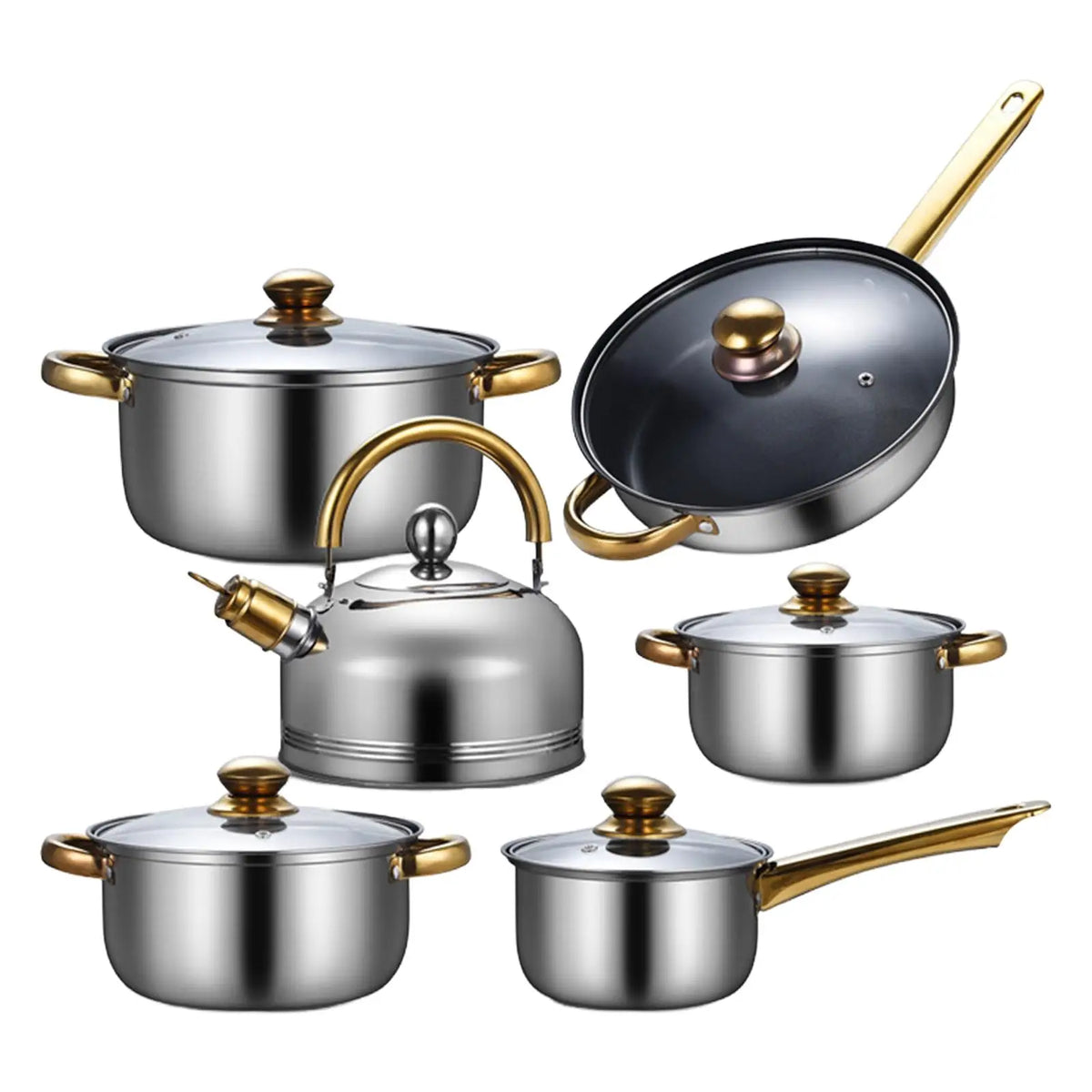 Juego de ollas y sartenes antiadherentes portátiles con Mango ergonómico de acero inoxidable, juego de cocina para el hogar, 6 piezas