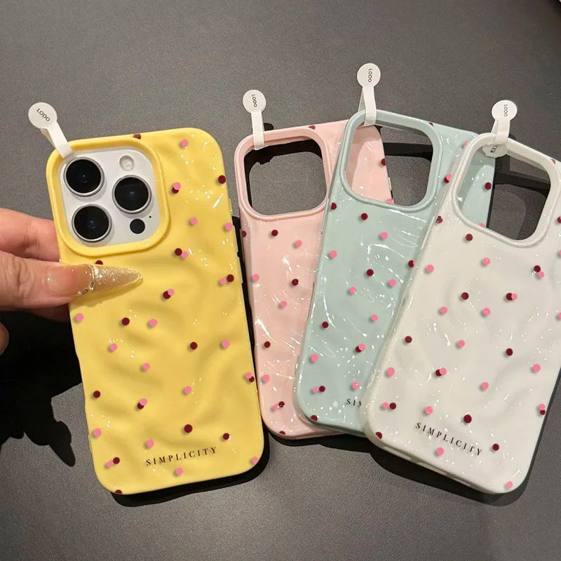 Funda de teléfono con textura de lunares de amor para iPhone 15 16 17 Pro Max, fundas para iPhone 13 14 12 11 Pro 16 Plus 17 Air, funda a prueba de golpes