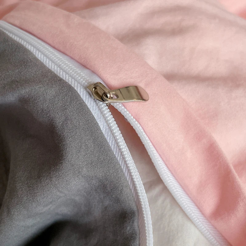 Funda nórdica de poliéster para dormitorio, juego de ropa de cama de 3 piezas, Color liso, rosa y gris, 2 fundas de almohada