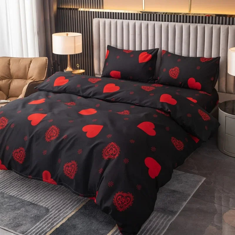 Funda nórdica cepillada estampada, funda de almohada, juego de tres piezas, funda de cama de tela respetuosa con la piel de alta calidad (sin sábana), 3 uds.