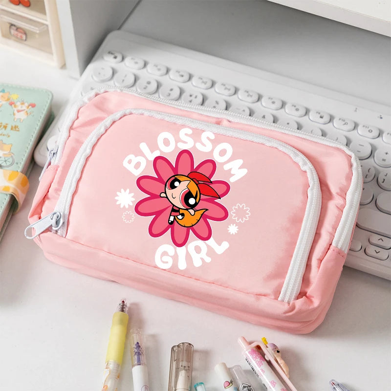 Estuche para lápices de las Chicas Superpoderosas, estuche para lápices con múltiples bolsillos, bolsa para lápices de gran capacidad para estudiantes, bolsa organizadora de papelería, regalo