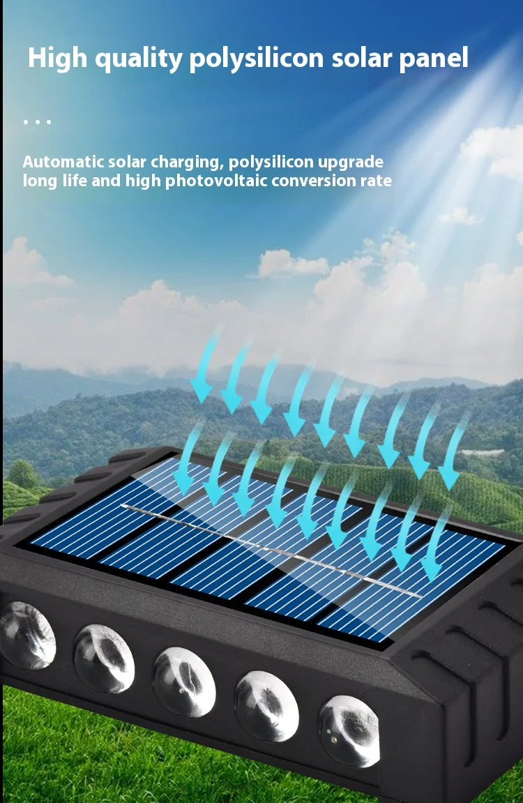 Lámpara Solar de pared de 4/6/8/10LED, decoración de calle para patio, luz impermeable para exteriores, iluminación luminosa arriba y abajo, lámpara de paisaje de jardín