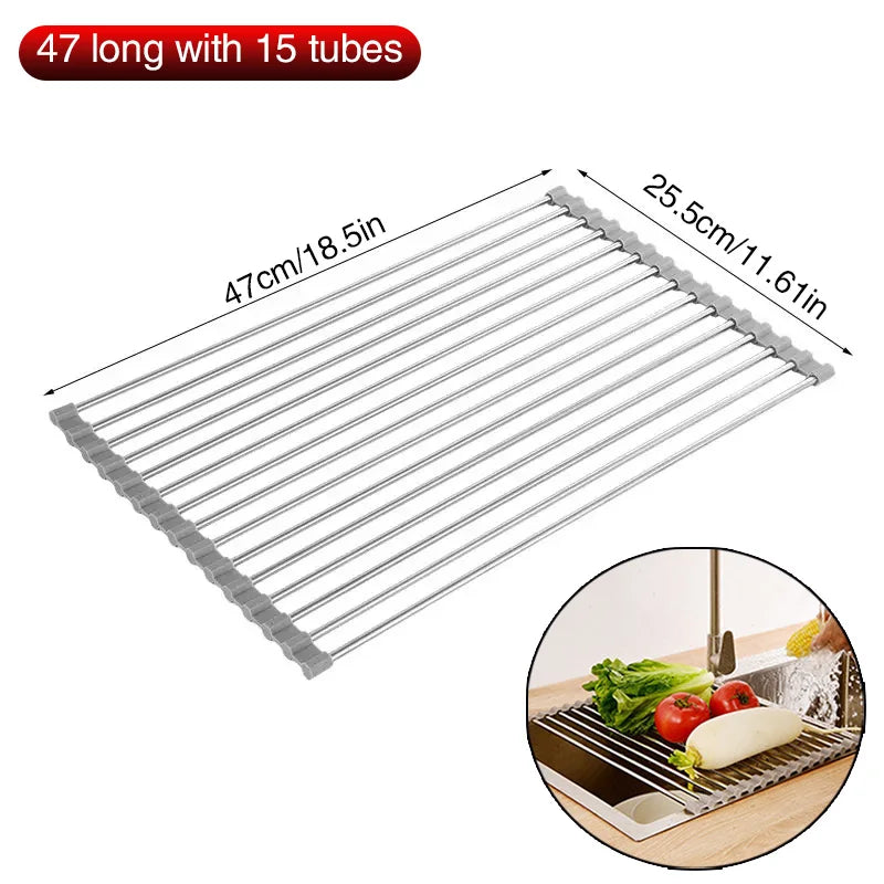 Escurridor de Platos Plegable de Acero Inoxidable, Ahorra Espacio, Organizador de Almacenamiento para Secar Platos, Frutas y Verduras en la Cocina