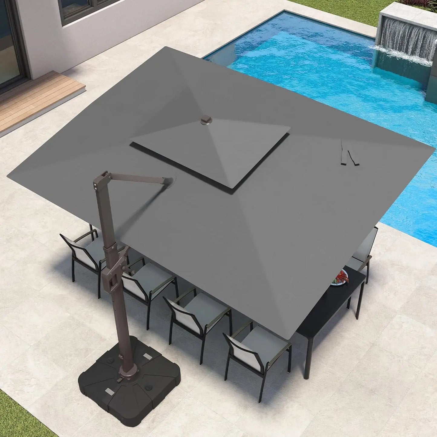 Sombrilla de Patio de 9x12 Pies con Luces LED, Sombrilla Rectangular Grande y Resistente de Aluminio para Exteriores, Personalizable