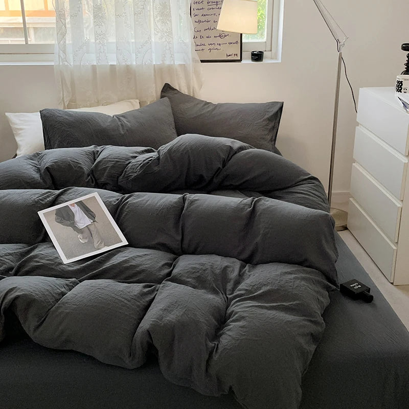 Juegos de fundas de edredón gris oscuro a la moda, fundas de edredón cepilladas, juegos de cama individual doble Queen, funda de almohada para niños, funda de edredón sólida