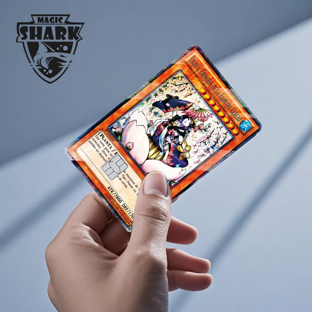 Tiburón mágico dinero dólar Bitcoin Anime yo-gi-oh calavera corazón cubierta pegatina película piel para tarjeta de crédito de débito lado frontal