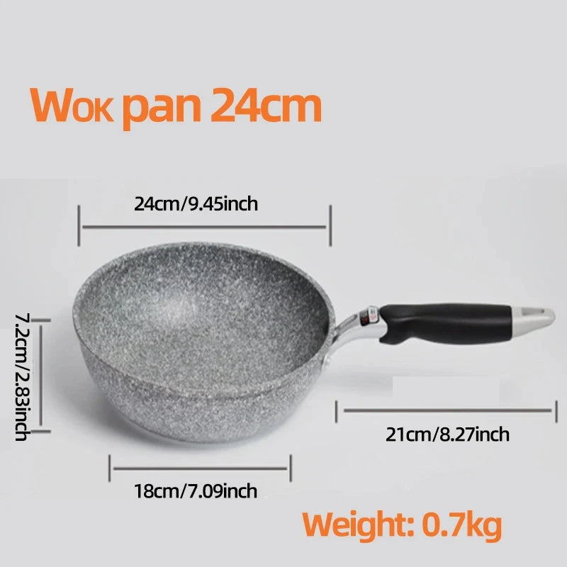Sartén antiadherente de piedra duradera, sartén Wok, Caldero, Cocina de Inducción, sartenes, panqueques, huevo, estufa de Gas, hogar, 28 cm, 26 cm, 24 cm, 20cm