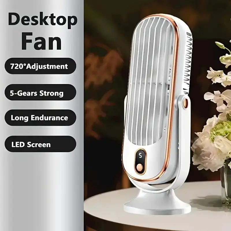 Ventilador USB Portátil |   5 Velocidades, 720 °   Ventilador Giratorio, Brisa Fresca y Silenciosa, Circulación de Aire, Uso Interior/Exterior, Ideal para el Hogar, la Oficina, Viajes