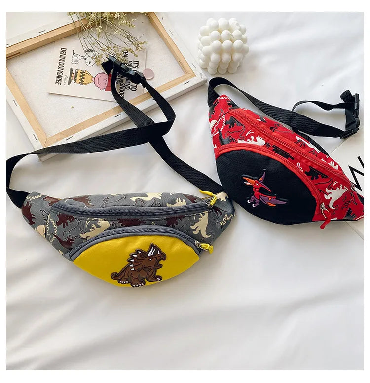 Lindas bolsas de almacenamiento de dinosaurio de dibujos animados para niños, teléfono, auriculares, bolsa de dinero, organizador de moda, bolsa de pecho y cintura, bolsa de cinturón para niños