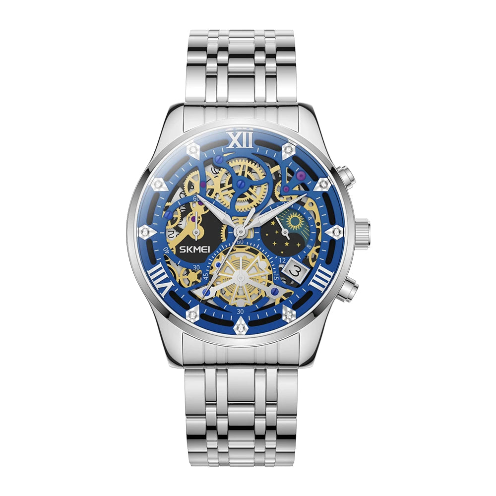 Relojes SKMEI de lujo de marca superior de acero para negocios, relojes de pulsera con calendario de movimiento de cuarzo japonés resistente al agua 3Bar para hombre