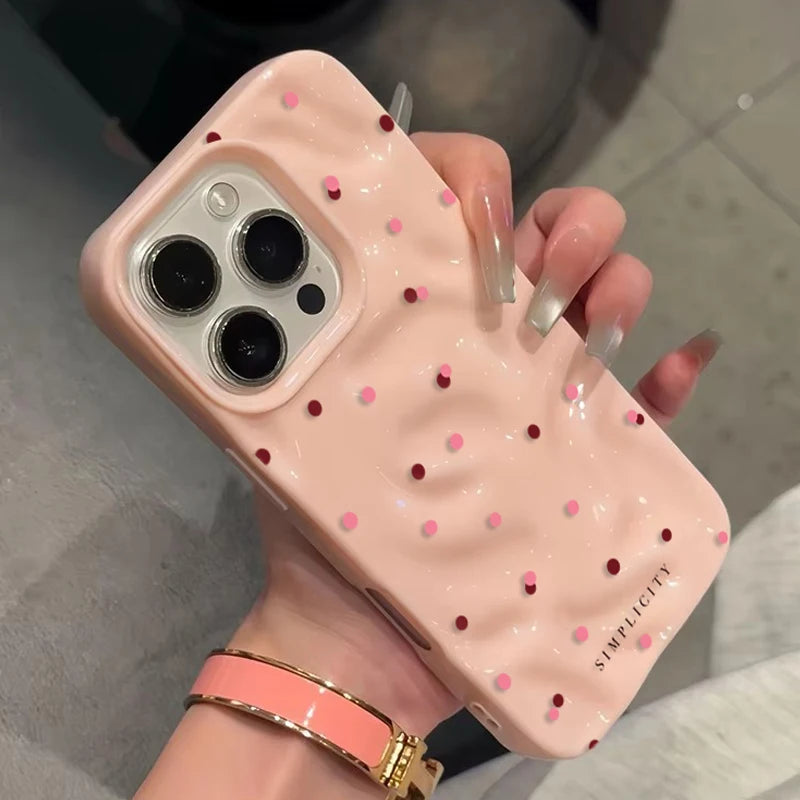 Funda de teléfono con textura de lunares de amor para iPhone 15 16 17 Pro Max, fundas para iPhone 13 14 12 11 Pro 16 Plus 17 Air, funda a prueba de golpes