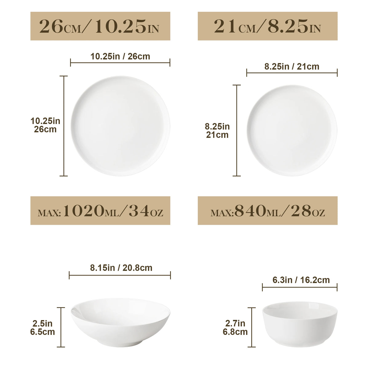 MALACASA 12/16/18/24 Uds platos de porcelana juegos de vajilla juego de platos de cerámica con plato de cena/postre/cuenco de cereales/sopa de 4/6 Uds