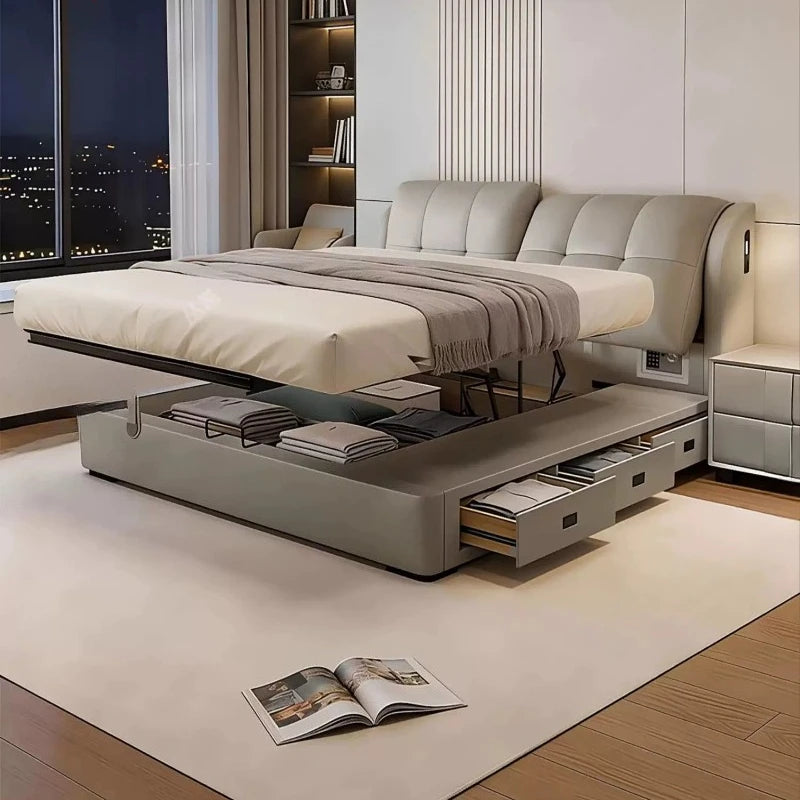 Cama de masaje moderna y sencilla, diseño de cama de dormir de madera, cama doble de lujo para niñas, cama Queen con plataforma, muebles de salón y suite.