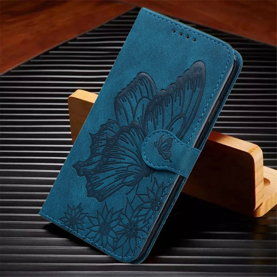 Funda tipo cartera de cuero con diseño de gato y mariposa para iPhone 17, 15, 16, 14, 13, 12, 11 Pro Max, iPhone 15 Plus