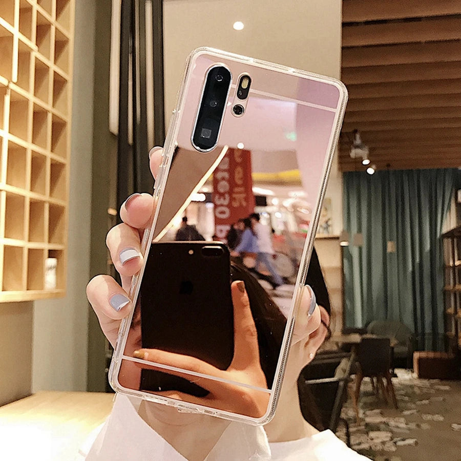 Funda de silicona con espejo de maquillaje para Huawei P30 Lite P40 P50 Pro Mate 50 Nova 7i 9 SE Y70 P Smart 2021