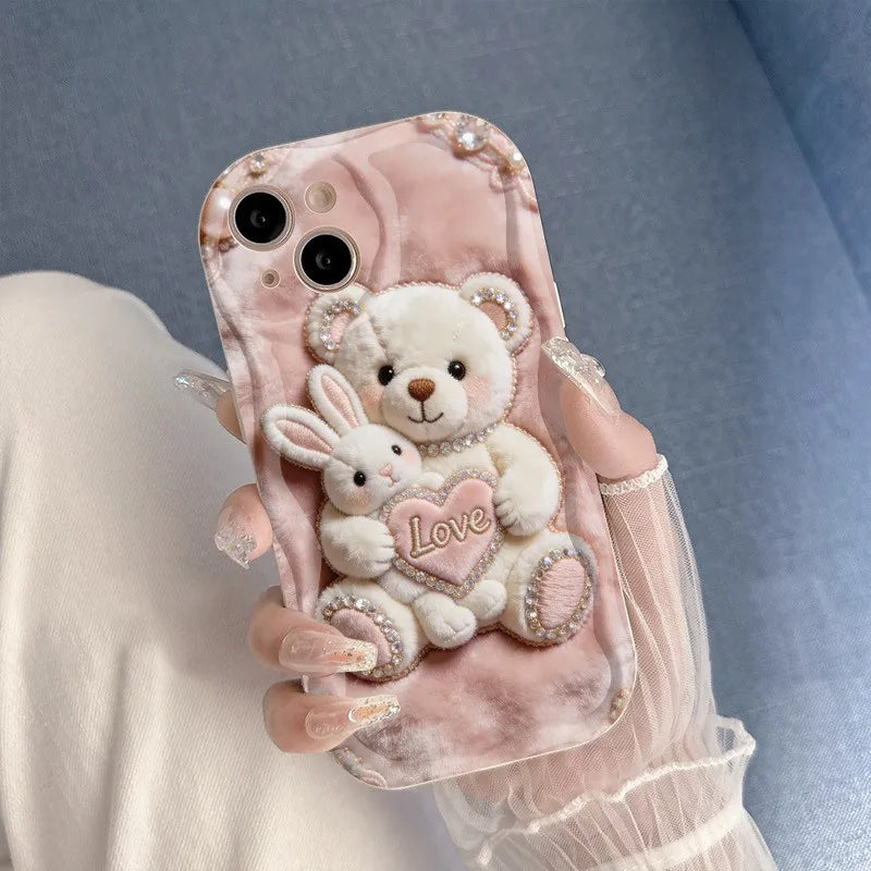 Funda de Teléfono con Estampado de Oso de Peluche Rosa de Dibujos Animados para iPhone 17 16 Pro Max 15 14 13 12 11, Funda para iPhone Air 16E XS XR X