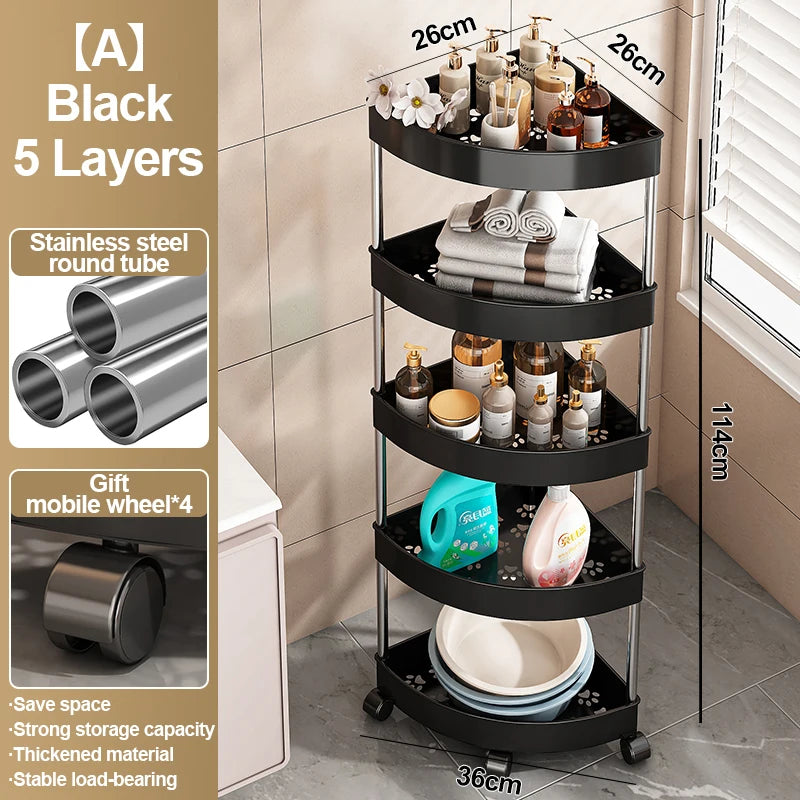 Estante organizador para el hogar de acero inoxidable de 2/3/4/5 capas, estante esquinero para baño con ruedas, estante de almacenamiento para artículos de tocador para dormitorio〔YY32〕