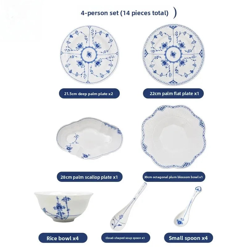Juego de vajilla de porcelana blanca de Jingdezhen con diseño de hierba Tang azul y blanca, plato llano para uso doméstico, t...